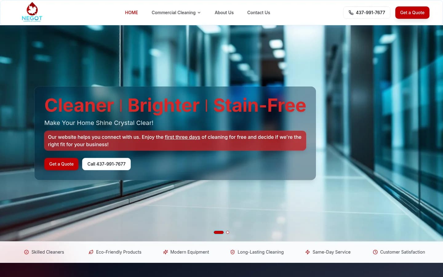 NEGOT Cleaning homepage at desktop width