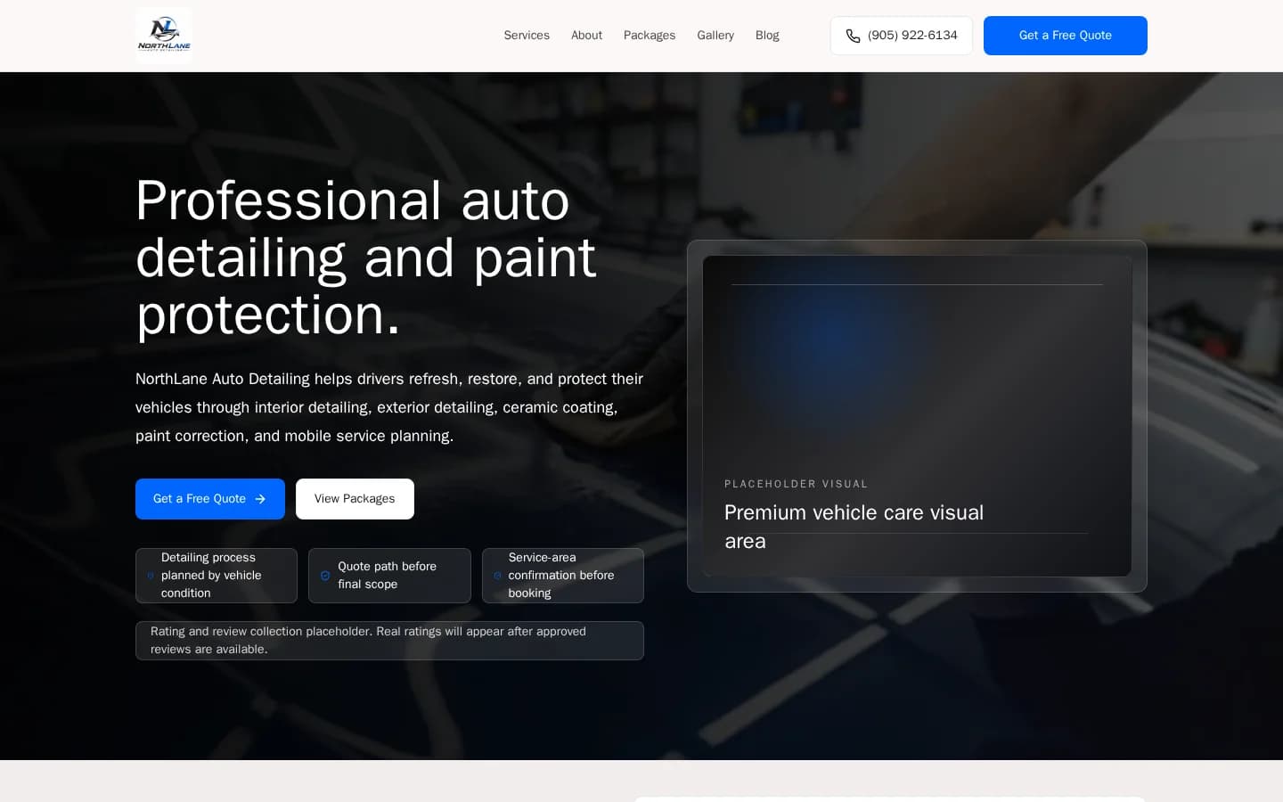 NorthLane Auto Detailing homepage at desktop width