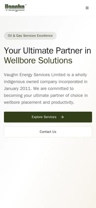 Vaughn Energy Services homepage at mobile width