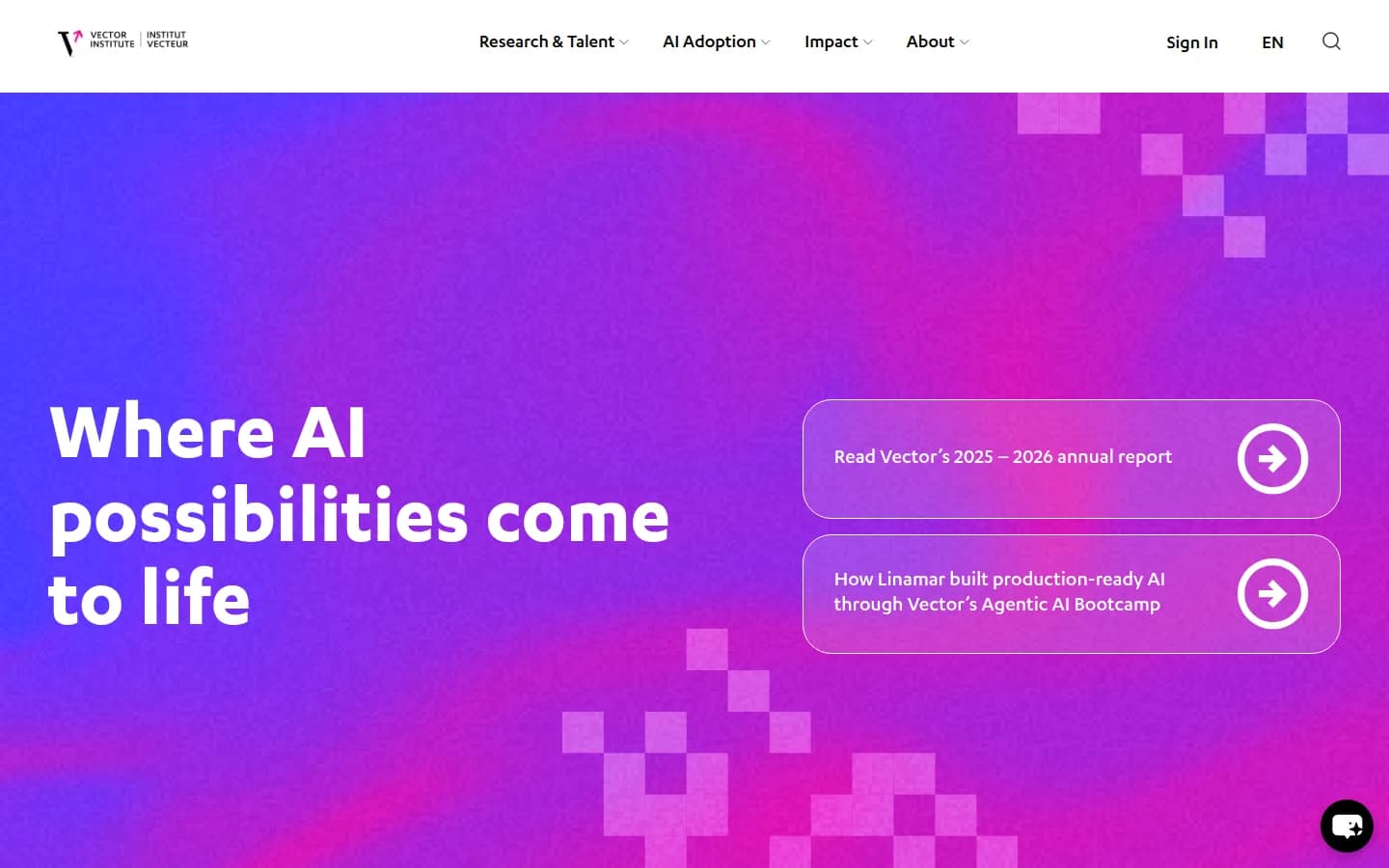 Vector Institute homepage at desktop width