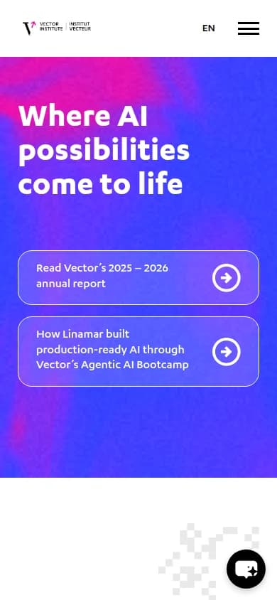 Vector Institute homepage at mobile width